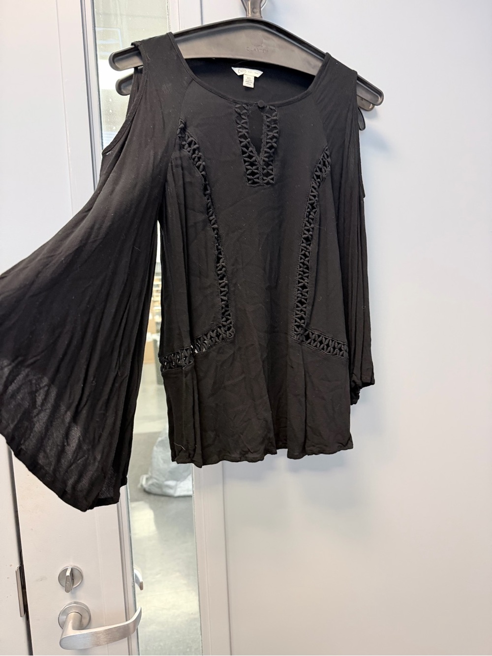 Cato Black Cold-Shoulder Boho Tunic with Braided Trim